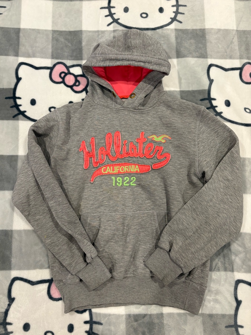 Hollister Y2K Grey Embroidered Logo Hoodie